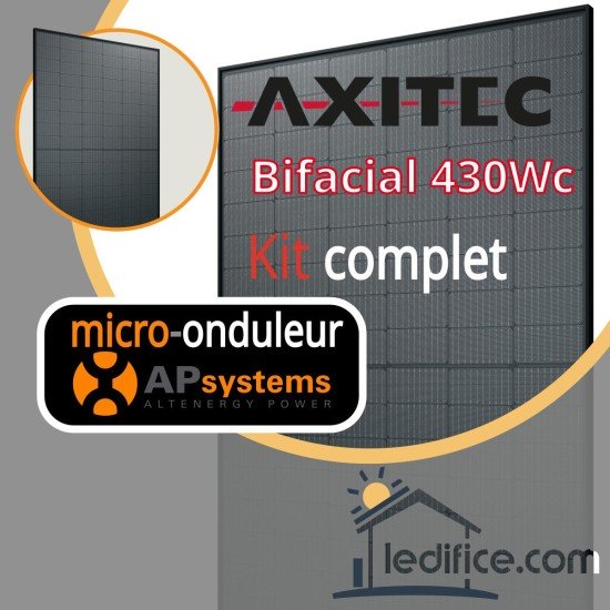 Kit photovoltaïque 3.87 kW Axitec TOPCon N-TYPE 430Wc Biverre Fond Noir avec 9 panneaux Axitec TOPCon N-TYPE 430Wc Biverre bifacial - Cadre noir Fond Noir  avec micro-onduleur APSystems