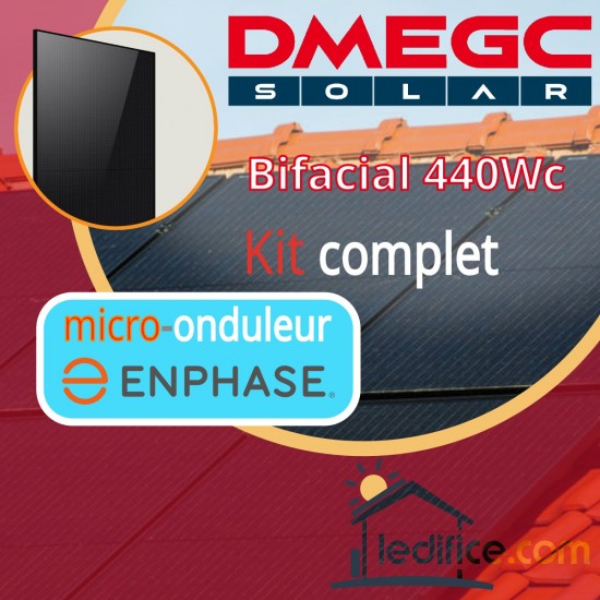 Kit photovoltaïque 7.48 kW DMEGC N-TYPE 440Wc Bi Verre Bifacial avec 17 panneaux DMEGC Module N-TYPE 440Wc Bi Verre Bifacial - Cadre noir 