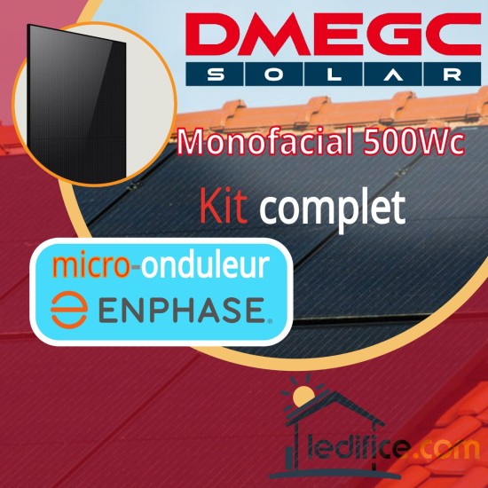 Kit photovoltaïque 2.5 kW DMEGC N-TYPE 500Wc Biverre Full Black avec 5 panneaux DMEGC Module N-TYPE 500Wc Bi Verre monofacial - Cadre noir Full Black, TRIPHASE onduleur Enphase