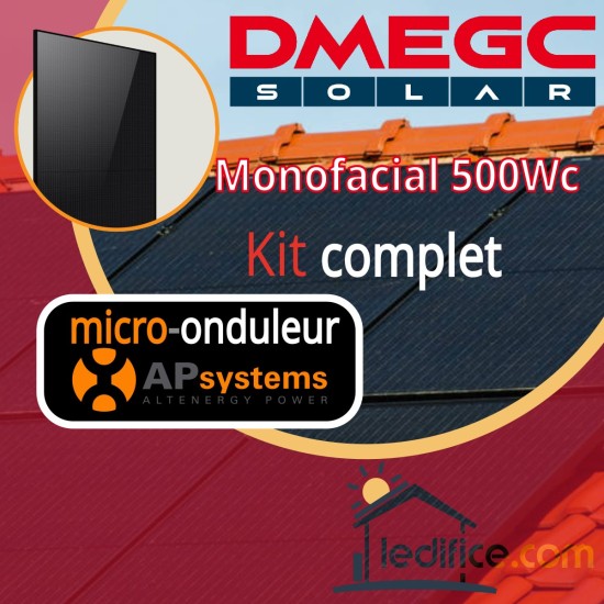 Kit photovoltaïque 3 kW DMEGC N-TYPE 500Wc Biverre Full Black avec 6 panneaux DMEGC Module N-TYPE 500Wc Bi Verre monofacial - Cadre noir Full Black avec micro-onduleur APSystems