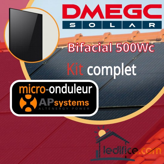 Kit photovoltaïque 4 kW DMEGC N-TYPE 500Wc Bi Verre Bifacial avec 8 panneaux DMEGC Module N-TYPE 500Wc Bi Verre Bifacial - Cadre noir  avec micro-onduleur APSystems