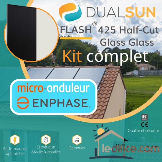 Kit photovoltaïque 9.35 kW Dualsun FLASH Half-Cut TR avec 22 panneaux Dualsun FLASH 425 Half-Cut Transparent 