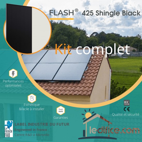 Kit photovoltaïque 3.825 kW Dualsun FLASH SHINGLE avec 9 panneaux Dualsun FLASH 425 SHINGLE Full Black, TRIPHASE