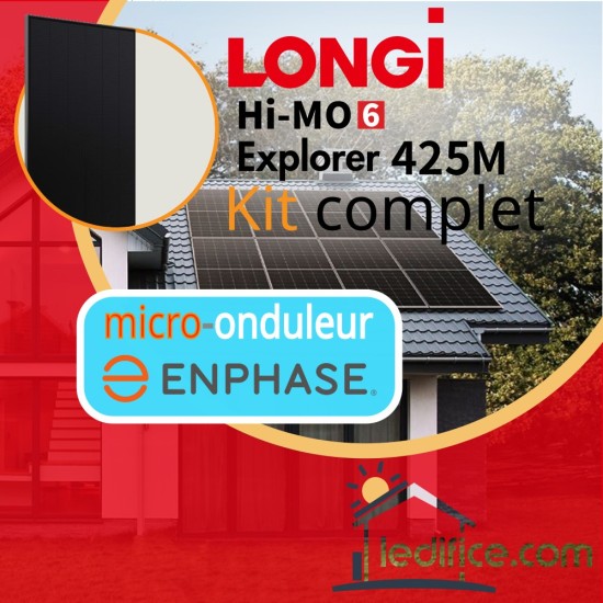 Kit photovoltaïque 3.4 kW LONGI Explorer 425 avec 8 panneaux LONGI Hi-Mo 6 Explorer Full Black 425Wc  onduleur Enphase