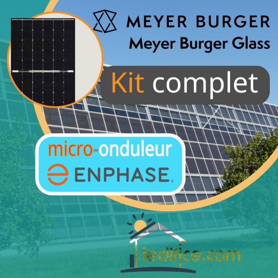 Kit photovoltaïque 3.375 kW Meyer Burger HJT 375Wc Bi Verre Bifacial avec 9 panneaux Meyer Burger Module mono n-Si, 375Wc hétérojonction HJT avec SWCT™ bifacial - Cadre noir, TRIPHASE
