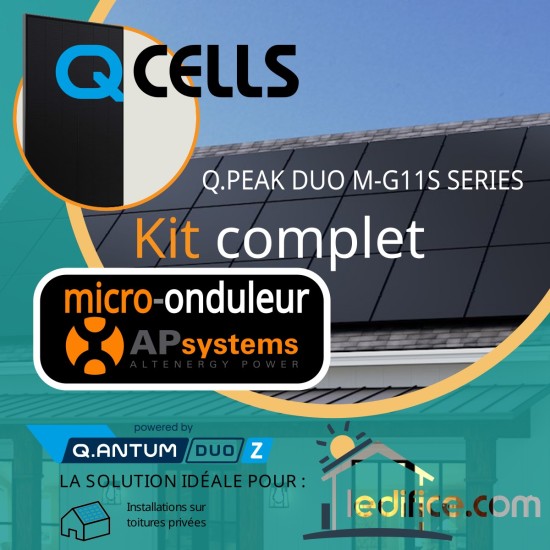 Kit photovoltaïque 3.24 kW Q-CELLS Q.Peak Q.ANTUM DUO G11 405 FB avec 8 panneaux Q-Cells  Q.Peak Q.ANTUM  G11 405Wc , Full Black  avec micro-onduleur APSystems