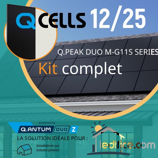 Kit photovoltaïque 1.62 kW Q-CELLS  Q.Peak Q.ANTUM G11 405 FB avec 4 panneaux Q-Cells  Q.Peak Q.ANTUM  G11 405Wc , Full Black, TRIPHASE