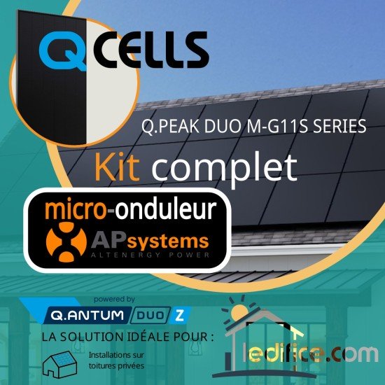 Kit photovoltaïque 8.505 kW Q-CELLS Q.Peak Q.ANTUM DUO G11 405 FB avec 21 panneaux Q-Cells  Q.Peak Q.ANTUM  G11 405Wc , Full Black  avec micro-onduleur APSystems