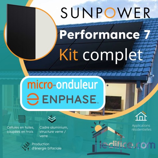 Kit photovoltaïque 8.55 kW SUNPOWER Performance 7 Bifacial avec 19 panneaux Sunpower Performance 7 450Wc , cadre noir, Biverre  Bifacial, TRIPHASE onduleur Enphase